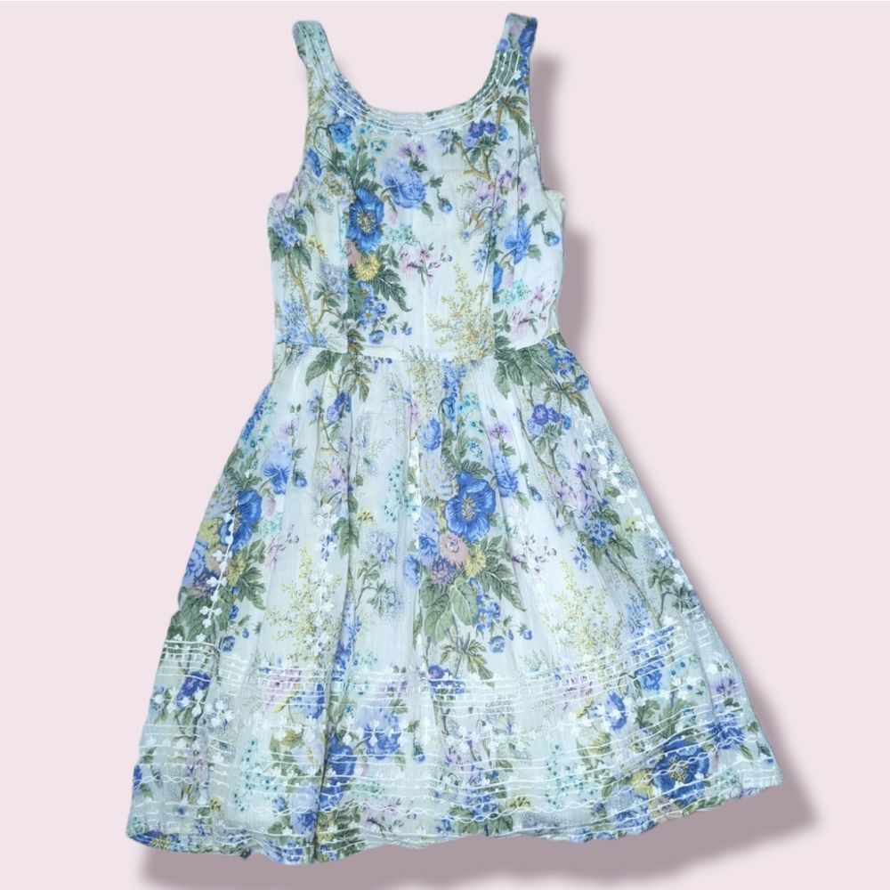 Vintage Derhy floral sheer puff fit and flare dress
